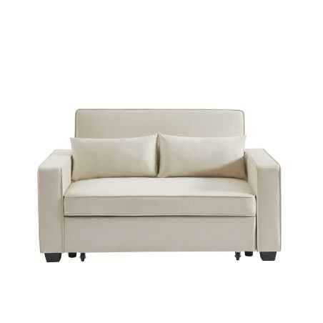 Canapé droit LENA convertible velours beige 2 places