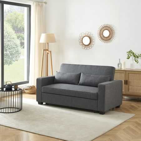 Canapé droit LENA convertible tissu gris 3 places