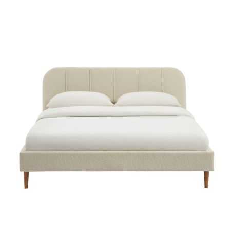 Lit YUME tissu bouclette beige 160x200 sommier inclus