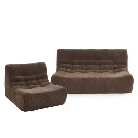Ensemble banquette et chauffeuse JANIS modulable 3 places tissu chenille marron
