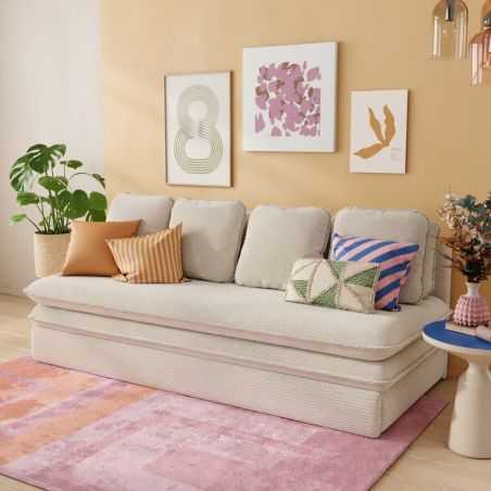 Banquette convertible NOMA 3 places velours côtelé écru