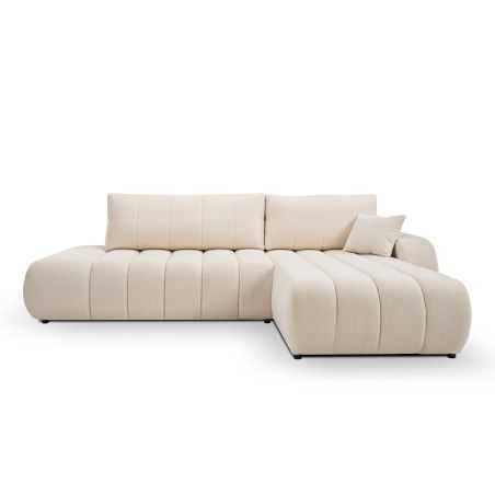 Canapé d'angle droit convertible BELEM 4/5 places tissu bouclette écru