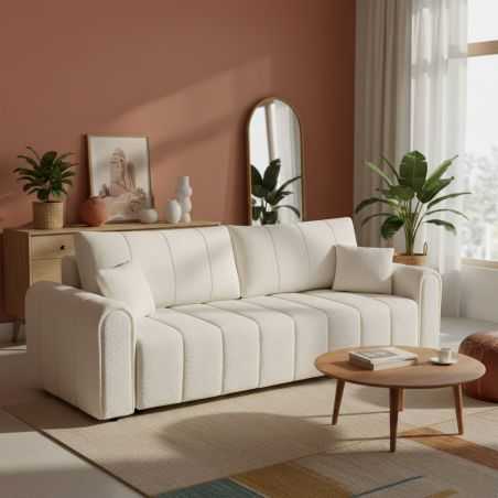 Canapé droit convertible GIORGIO 3 places tissu bouclette grège