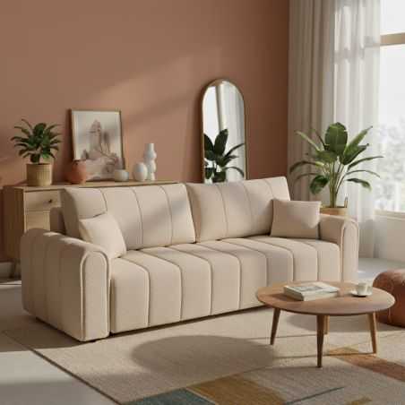 Canapé droit convertible GIORGIO 3 places tissu bouclette taupe