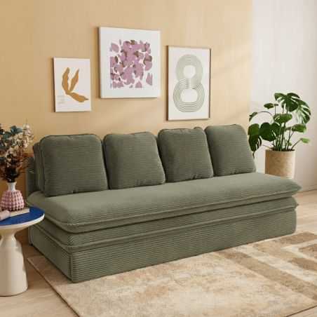 Banquette convertible NOMA 3 places velours côtelé vert