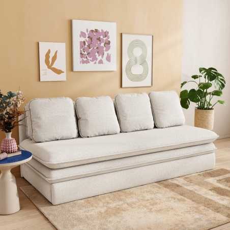 Banquette convertible NOMA 3 places tissu bouclette écru