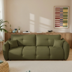 Canapé droit convertible COMO 3 places tissu chenille vert kaki