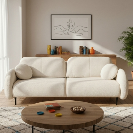 Canapé droit convertible CARINO 3 places tissu bouclette grège