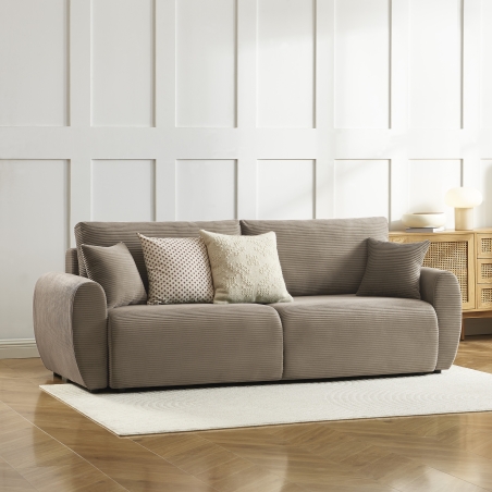 Canapé droit DANILO convertible velours cotelé taupe 3 places