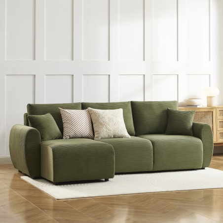 Canapé d'angle convertible et réversible 4 places DANILO velours côtelé vert