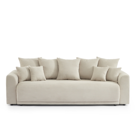 Canapé droit SOLINE convertiblevelours cotêlé beige 3 places