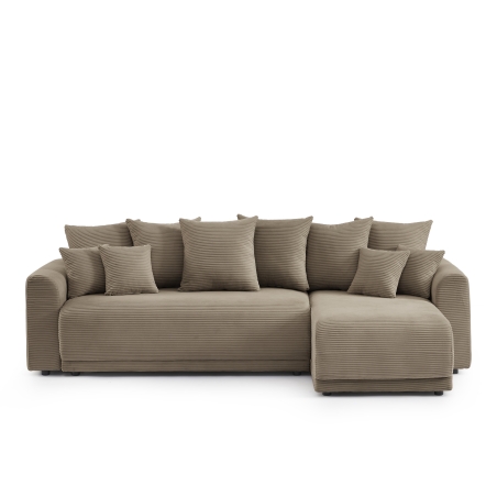 Canapé angle SOLINE convertible velours côtelé taupe 4 places