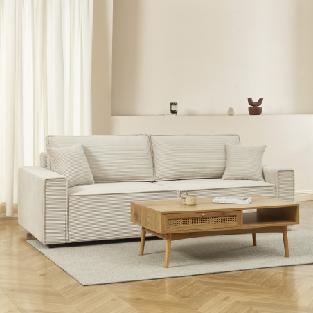 Canapé droit ZOLA convertible velours côtelé beige 3 places