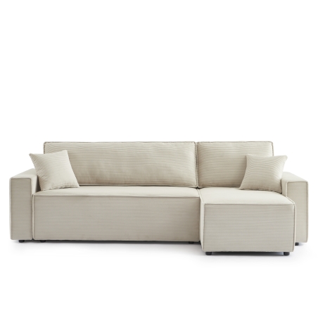 Canapé d'angle ZOLA convertible et réversible velours côtelé beige