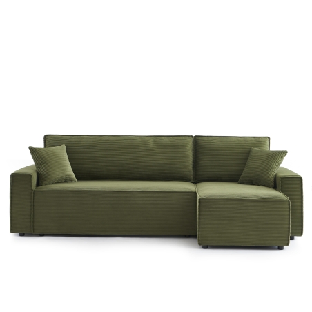 Canapé d'angle ZOLA convertible et réversible velours côtelé vert