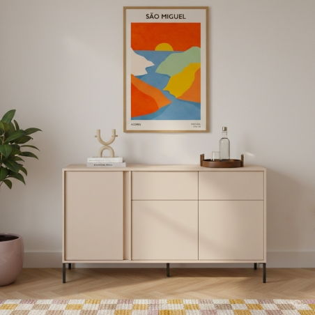 Buffet HULDA beige 3 portes 2 tiroirs 153cm