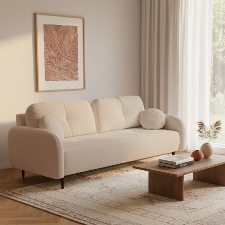 Canapé droit convertible ROTONDO 3 places tissu bouclette grège