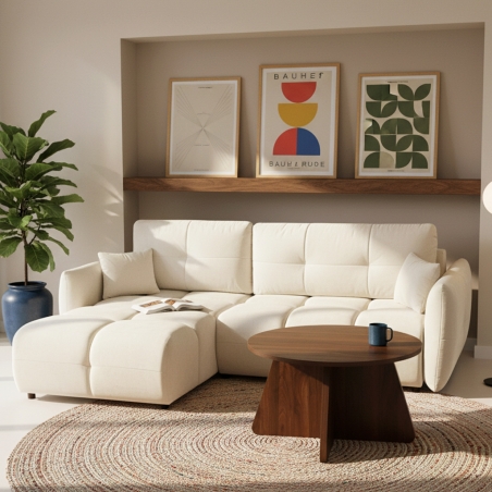 Canapé d'angle convertible et réversible COMO 4 places tissu chenille écru