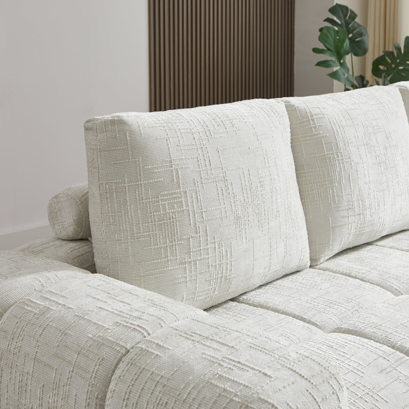 Canapé d'angle droit compressé AUREA 4 places tissu beige