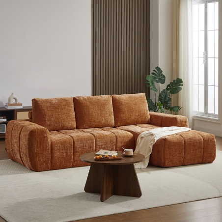 Canapé d'angle droit compressé AUREA 4 places tissu terracotta