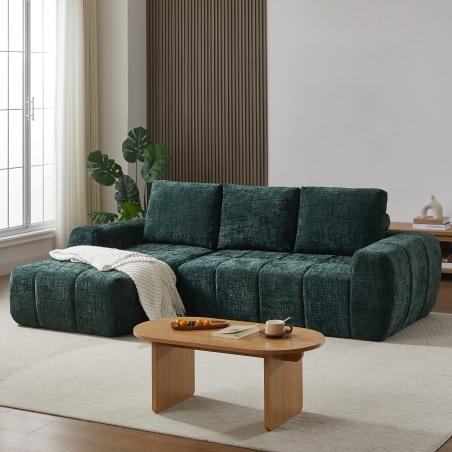 Canapé d'angle gauche compressé AUREA 4 places tissu vert