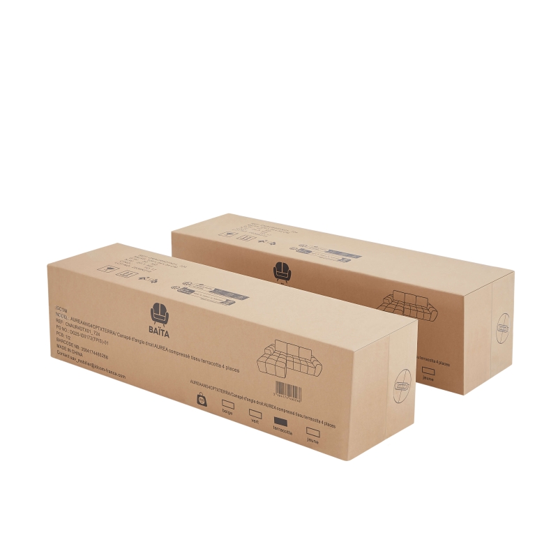 Canapé d'angle droit compressé AUREA 4 places tissu beige