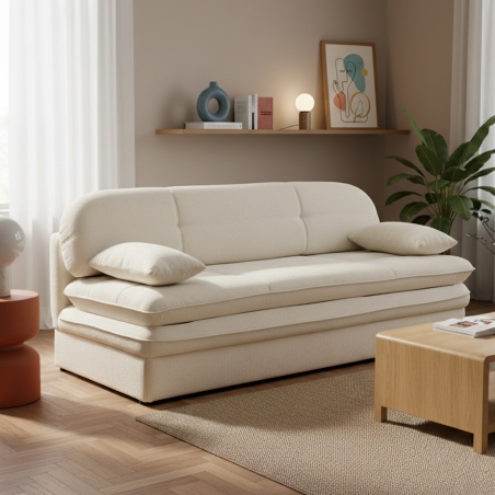 Banquette convertible CILA 3 places tissu beige