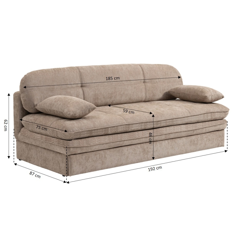 Banquette convertible CILA 3 places tissu marron