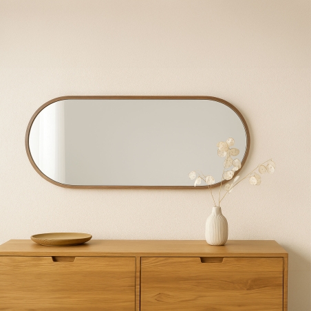 Miroir murale ADI ovale 30x60cm avec contour bois sombre