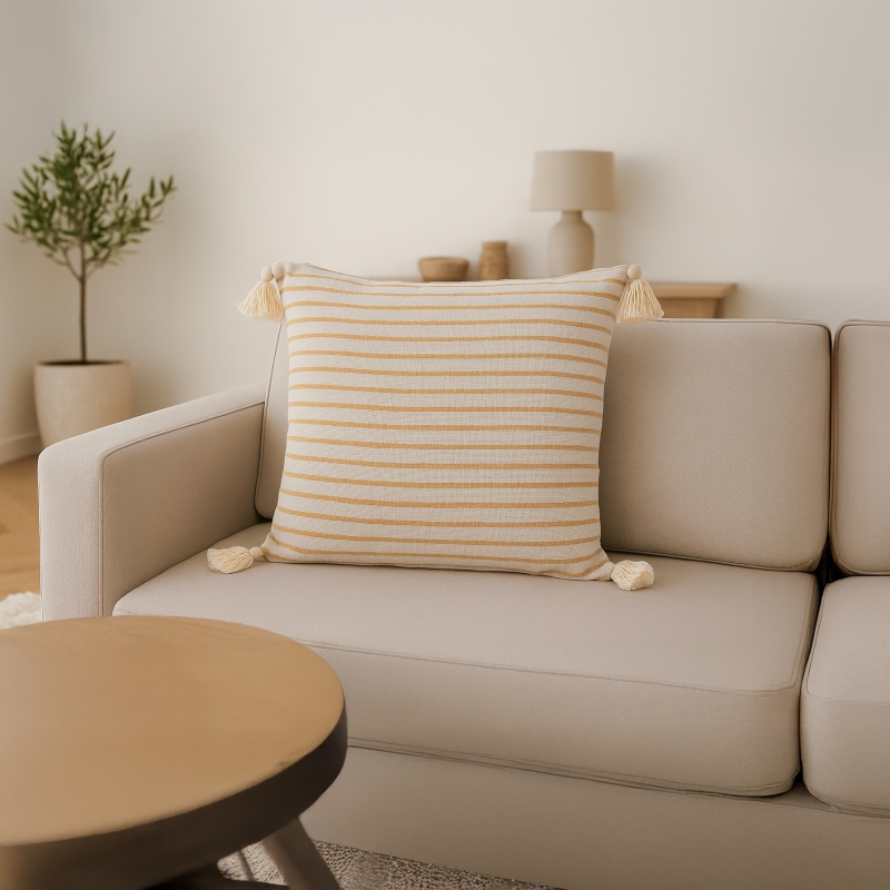 Coussin carré JUD 45x45cm en coton et corde