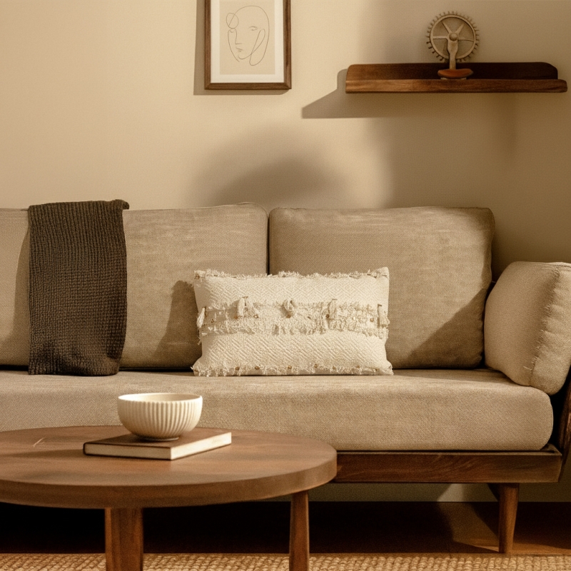 Coussin rectangulaire DOV 30x60cm en coton beige