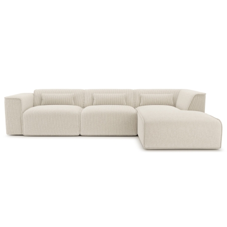 Canapé d'angle droit fixe NUNA 5/6 places velours côtelé beige