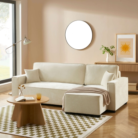 Canapé d'angle convertible et réversible GAVI 4 places tissu beige