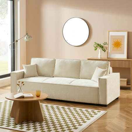 Canapé droit convertible GAVI 3 places tissu beige