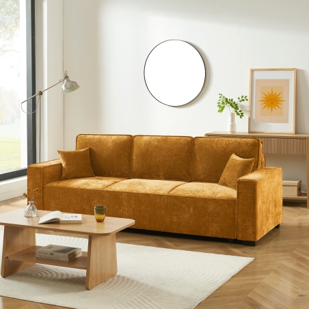 Canapé droit convertible GAVI 3 places tissu jaune