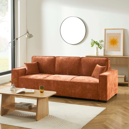 Canapé droit convertible GAVI 3 places tissu terracotta