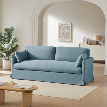 Canapé droit fixe déhoussable JATOBA 3 places tissu bleu