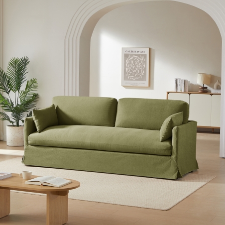 Canapé droit fixe déhoussable JATOBA 3 places tissu vert