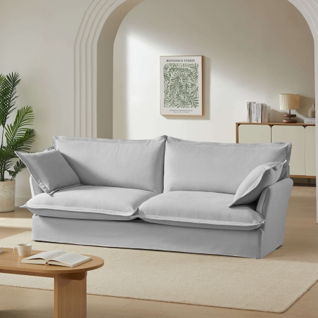 Canapé droit fixe déhoussable IROKO 3 places tissu gris