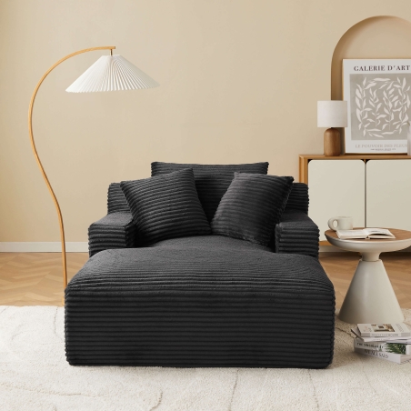 Canapé droit profond fixe et compressé KENEDY 1 place velours côtelé gris