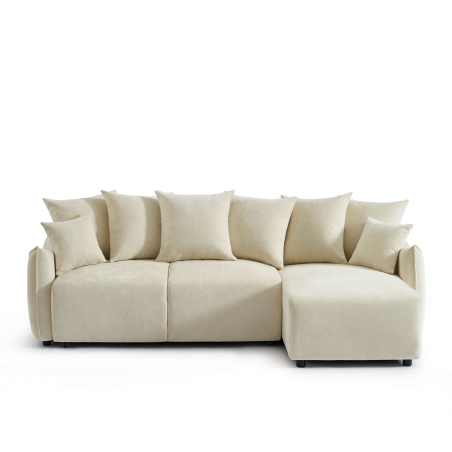 Canapé d'angle convertible et réversible 4 places OPALINE tissu beige