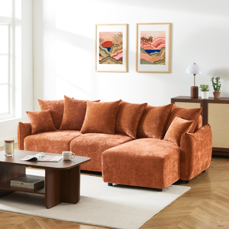 Canapé d'angle convertible et réversible 4 places OPALINE tissu terracotta