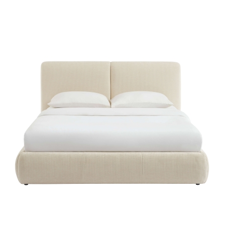 Lit coffre YOKA 160x200 velours côtelé beige sommier inclus