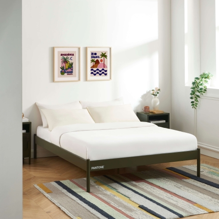 Lit PANTONE 140x190 métal vert olive sommier inclus