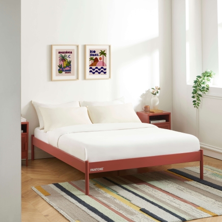 Lit PANTONE 140x190 métal terracotta sommier inclus