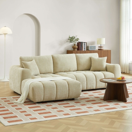 Canapé d'angle gauche fixe KEREA 4 places tissu chenille taupe