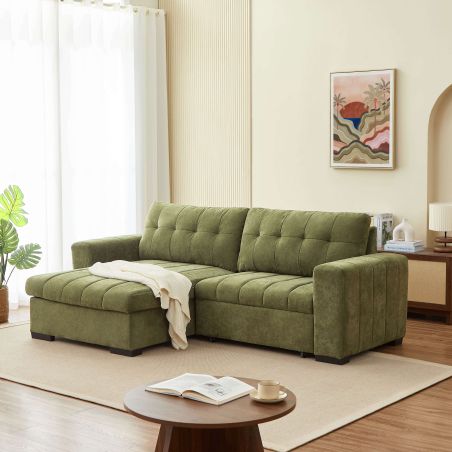 Canapé d'angle convertible réversible ARISTA 4 places tissu vert