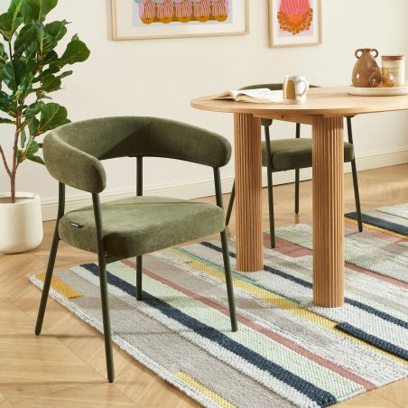 Lot de 2 chaises PANTONE tissu et pieds métal vert olive