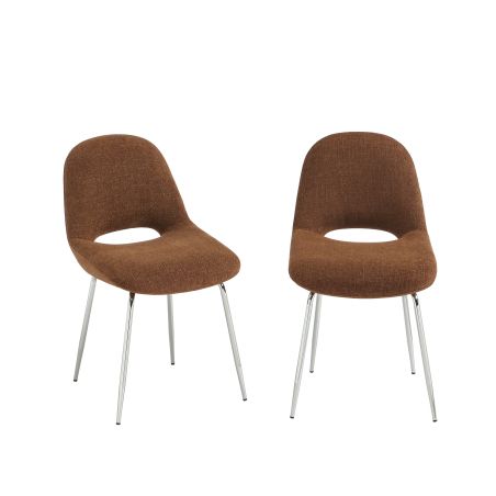 Lot de 2 chaises DOON tissu chenille marron pieds métal