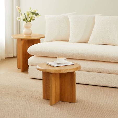 Table basse ronde OCANA effet chêne h40cm